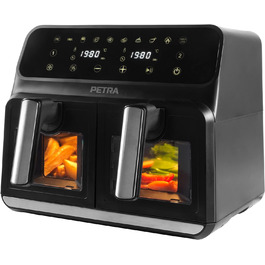 Подвійна аерофритюрниця Petra PT5196GWVDE 7,6 л, 1700 Вт, без масла, з двома антипригарними кошиками, оглядовими вікнами та 10 програмами приготування
