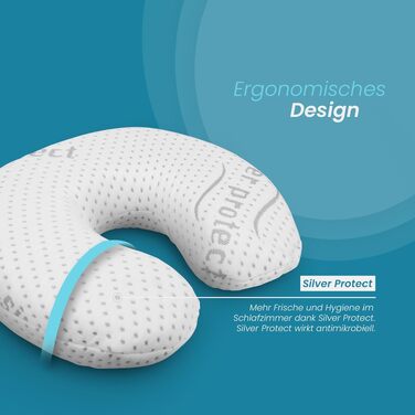 Подушка для шиї Bestlivings з піни Memory Foam (30x35x9 см) з антимікробним чохлом Silver Protect, Öko-Tex