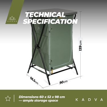 Кемпінгова шафа KADVA Camping CAMPShelf 13, полиця для відпочинку на природі, 50x60x98 см, поліестер, зелена