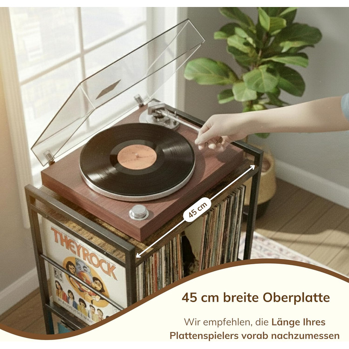 Шафа для вінілових платівок ACAZA Vintage — тумба під програвач, полиця для LP дисків, МДФ, коричневий (48 x 38 x 80 см)