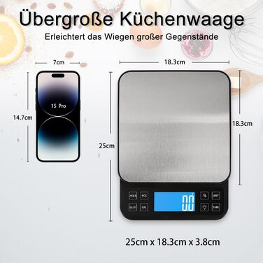 Кухонні ваги електронні BOMATA 0.1г/5кг, USB зарядка, нержавіюча сталь, функція відсотків, чорні