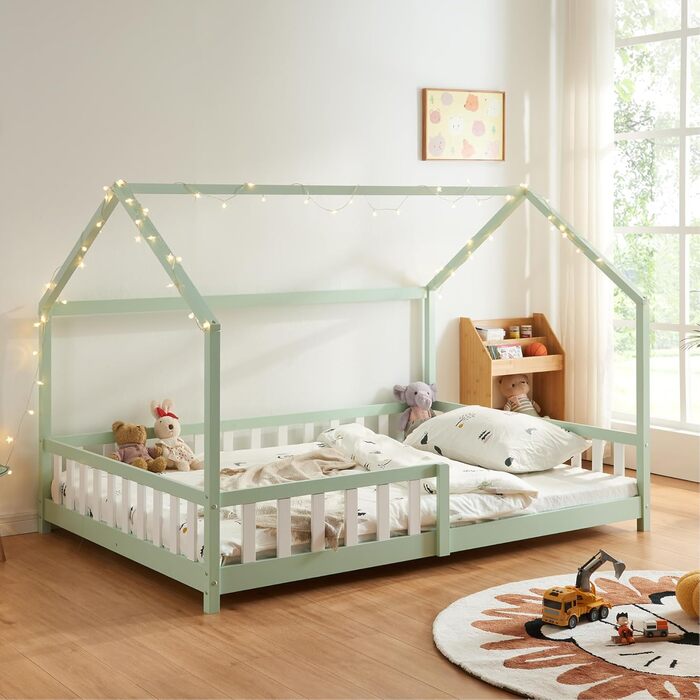 Дитяче ліжко Hesel Hausbett: біле, з бортиками та ламелями, Montessori, 120x200 см