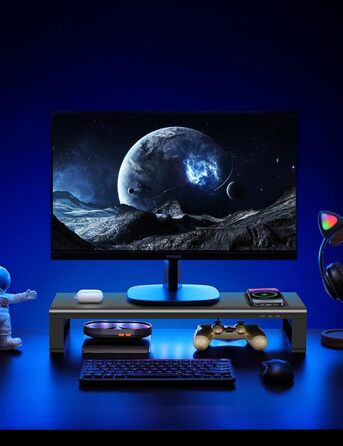 Підставка для монітора VAYDEER USB 3.0 з бездротовою зарядкою та передачею даних, металевий тримач для ноутбуків та комп'ютерів до 32 дюймів, чорний, L