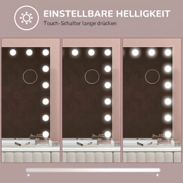 Дзеркало Hollywood з 18 LED-лампами для макіяжу, 80x60 см, косметичне дзеркало з 3 кольорами світла та регулюванням яскравості