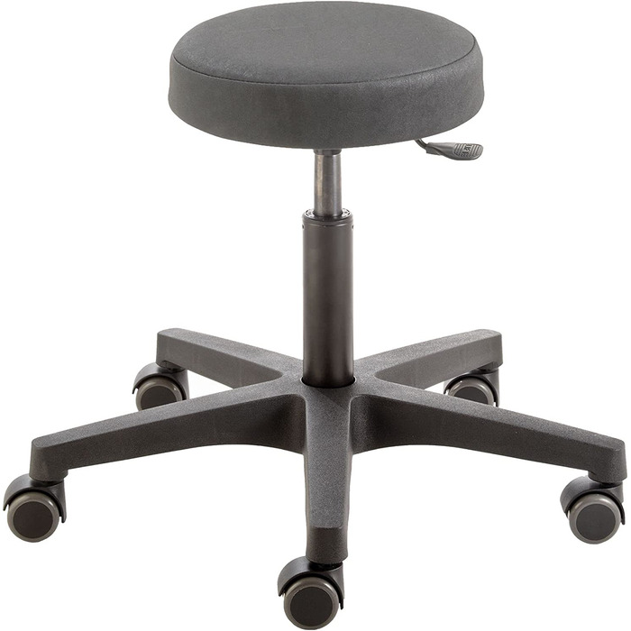 Стілець на колесах Rollhocker Comfort 4401, висота 46-59 см, кругле сидіння 33 см, безступінчасте регулювання, пластиковий хрестовина, м'які подвійні універсальні ролики 50 мм, чорний декор
