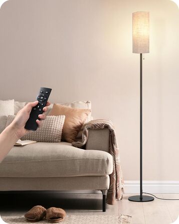 Торшер EDISHINE LED для вітальні, димований, E27, лампа для читання з лляним абажуром і пультом, підлоговий світильник з 3 режимами кольору, вінтажний для спальні, чорний