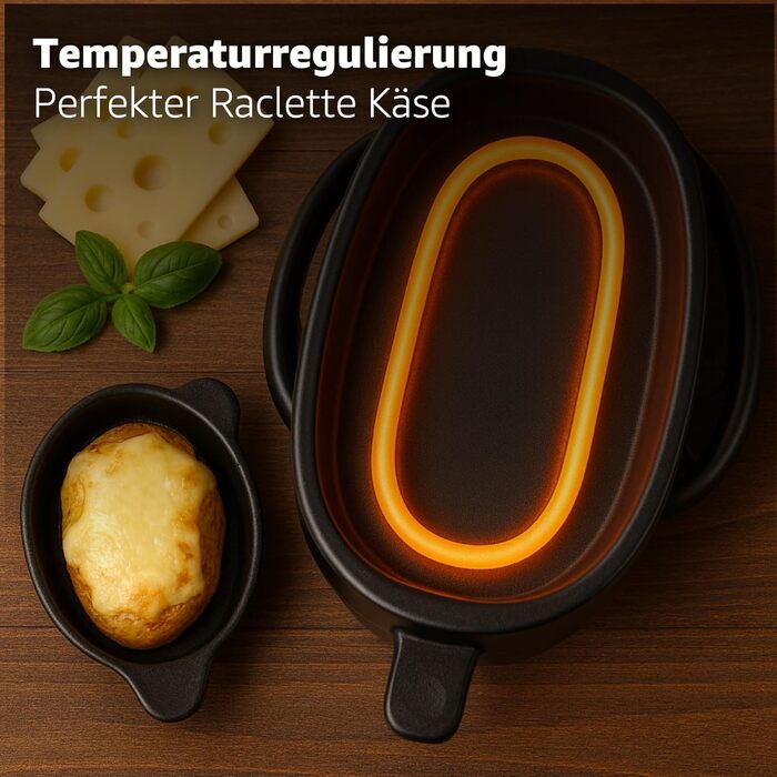 Набір для раклету 8er Raclette - гриль для столу з антипригарними сковорідками та скребком, гранітна та антипригарна пластини (круглий)