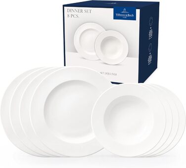 Набір посуду Villeroy & Boch For Me 8 предметів, білий, з преміум порцеляни, для сервірування, з обідніми та суповими тарілками, підходить для посудомийної машини та мікрохвильової печі