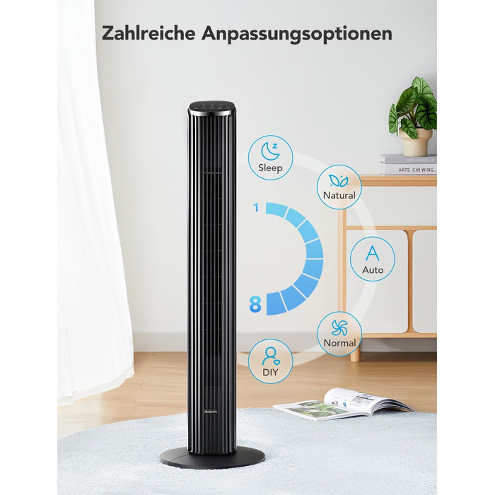 GoveeLife Розумний вежний вентилятор з Wi-Fi та Bluetooth, 75° осциляція, 8 швидкостей, 5 режимів, таймер на 24 год