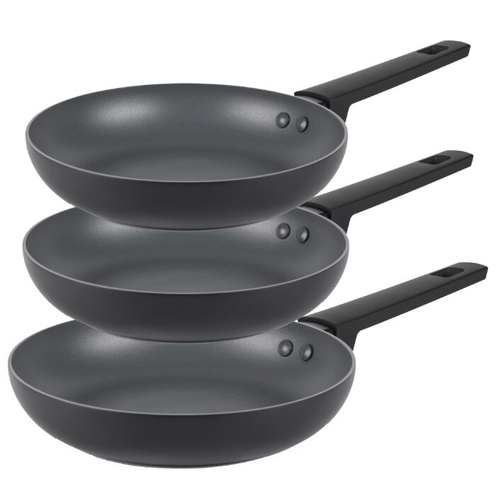 Набір сковорідок Russell Hobbs COMBO-8694 Shield 3 шт. (20/24/28 см) з антипригарним покриттям для індукції, стійкий до металевого посуду, 5 років гарантії, чорний