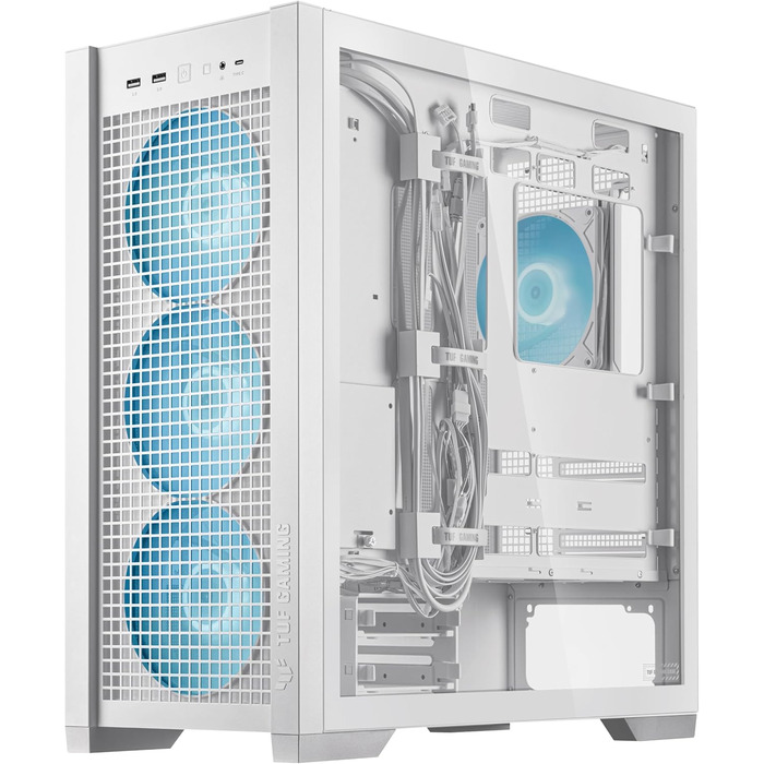 Ігровий корпус ASUS TUF GT302 ARGB білий, Mid-Tower ATX, 4x140 мм ARGB вентилятори, змінні бокові панелі, підтримка ATX материнських плат із прихованими роз'ємами, сітчаста фронтальна панель