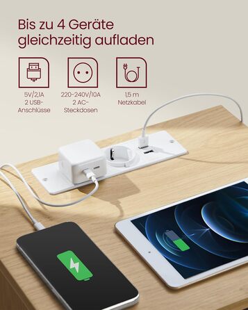 Приліжкова тумбочка VASAGLE Kailyn з розетками та USB-портами, 3 шухляди, сучасний дизайн, сіро-коричневий колір, LET831G01