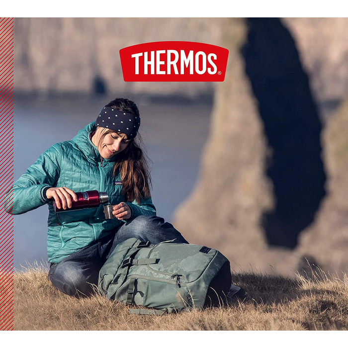 Термос Thermos Stainless King 470 мл, нержавіюча сталь, кранбері, без ручки, тримає тепло 12 годин, холод 24 години, BPA-Free, з кришкою-дозатором