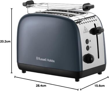 Тостер Russell Hobbs Colours Plus Edelstahl на 2 тости, сірий. З широкими слотами, підставкою для булочок, 6 режимів підсмажування, розморожуванням, функцією Lift & Look, 1600 Вт