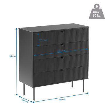 Комод KARBY K 90x40x95 см 4 шухляди чорний hjh LIVING