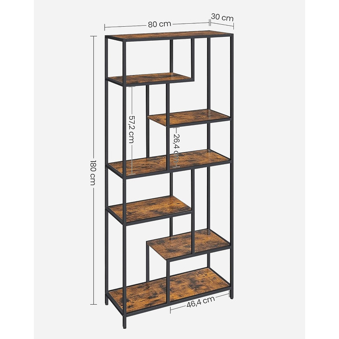 Стелаж Songmics у стилі лофт, 80 x 30 x 180 см, чорний/рустикальний дуб