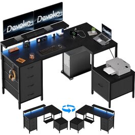 Кутовий стіл Devoko з розетками та USB, 160x120 см, чорний - для дому та геймінгу