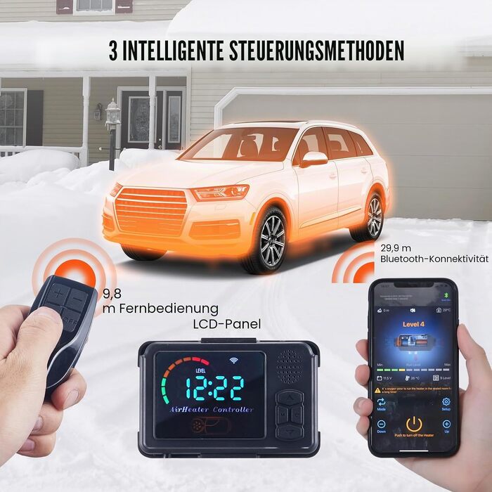 Автономний дизельний обігрівач VEVOR 8 кВт з Bluetooth, LCD-дисплеєм та пультом керування — портативна стаціонарна система опалення для кемпера, автобудинку, човна та причепа