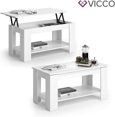 Журнальний стіл Vicco Lorenz білий 100x50 см з підйомним механізмом