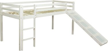 Дитяче ліжко Homestyle4u 90x200 см, біле, з гіркою та рожевим шторкою, дерев'яне ліжко-горище з сосни для дитячої кімнати