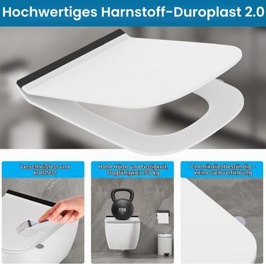 Сидіння для унітаза Q-подібне з мікроліфтом (Duroplast), біле з чорною смугою, 430×345 мм, зі швидким монтажем