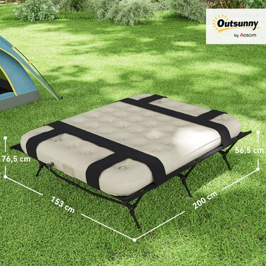 Похідне ліжко Outsunny Camping Bed з насосом для надувного матраца 200 x 153 см Гостьове ліжко з навантаженням до 200 кг Надзвичайно широкий кемпінговий шезлонг для 2 дорослих для кемпінгу Outdoor Garden Travel Чорний+Хакі