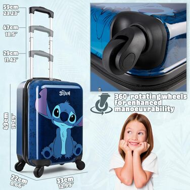 Дитяча валіза Disney Stitch жорстка, 49 см, 30 л, 4 колеса, темно-синя