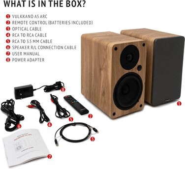 VULKKANO A5 ARC Поличкові колонки Bluetooth 5.0 з HDMI ARC, оптичним входом, RCA, USB, вихід для сабвуфера, коричневі