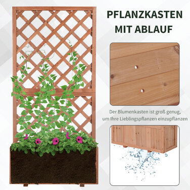 Високий грядоквітник з опорою для ліан, шпалерний горщик для рослин, дерев'яний ящик для квітів, 72,5x31,5x149,5 см для саду, балкону, тераси, горщик для в'юнких рослин, квітів, помаранчевий