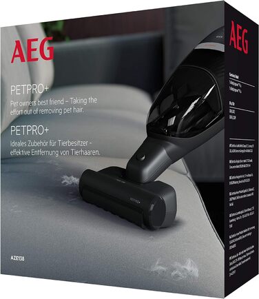 AEG AZE138 PetPro+ турбощітка для прибирання шерсті тварин, для диванів, меблів і авто, глибоке очищення, підходить для пилососів QX6, QX7, QX8-2, QX9, чорна