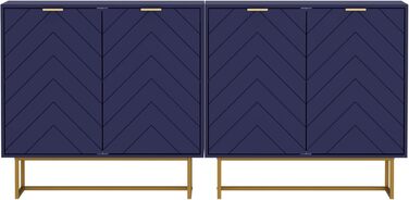 Комплект з двох комодів UEV 160x40x77,5 см, темно-синій – багатофункціональна шафа з 4 дверцятами та регульованими полицями для вітальні, спальні, кухні, буфет, ТВ-тумба, шафа для зберігання