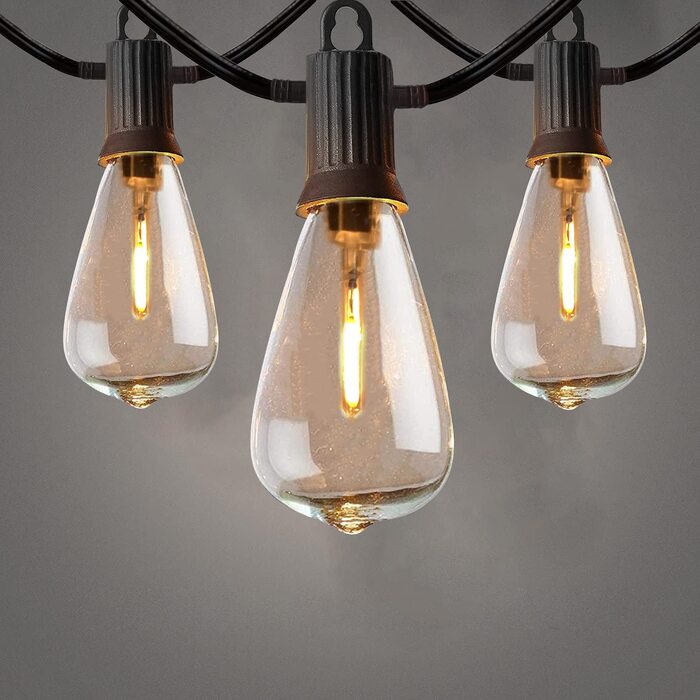 LED гірлянда ZOTOYI 15м, 22 лампи ST38, тепла біла, IP65 для саду, тераси, весілля, вечірки