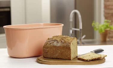 Хлібниця ECHTWERK FRESH із кришкою та дошкою з акації, місткість 1 кг, лососево-рожева, 37x22x17 см, контейнер для зберігання хліба