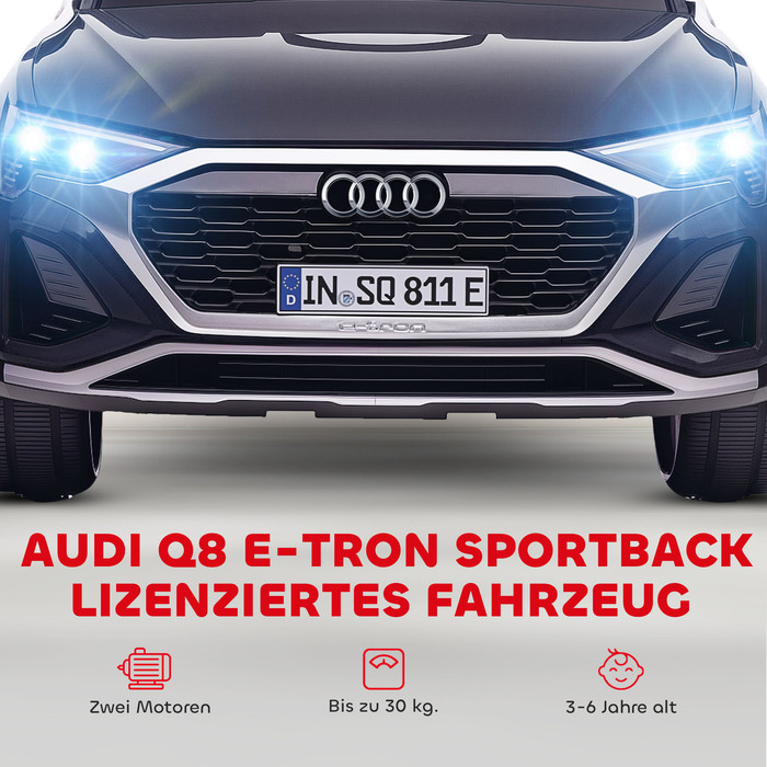 Електромобіль для дітей Audi Q8, 12V, швидкість 3-5 км/год, пульт дистанційного керування, фари, музика, чорний колір