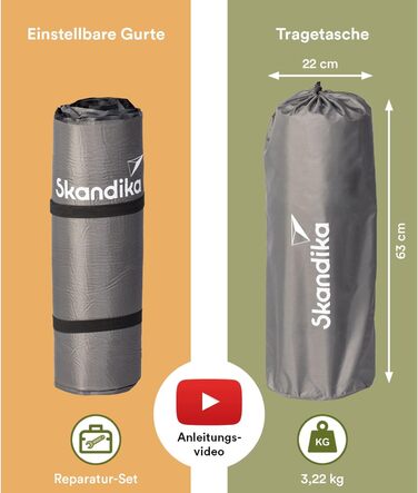 Самонадувний туристичний килимок Skandika Premium Easy Single 10 см – легкий, компактний, складний, пінний, для кемпінгу, авто, гостьова матраци, самонадувна ізомат, для намету та відпочинку на природі