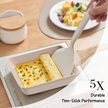 Антипригарна сковорода для омлету Tamagoyaki RIOVARM, гранітне покриття, індукційна, без PFOA, маленька сковорідка для яєць та млинців, для сніданку і кемпінгу, коричнева