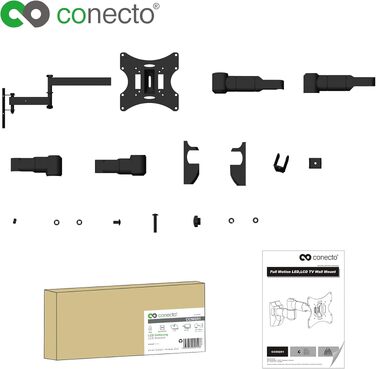 Настінний кронштейн для моніторів та телевізорів connecto до 42 дюймів, поворотний та нахильний, VESA 50x50-200x200, до 30 кг, чорний (SA-CC50252-V2)