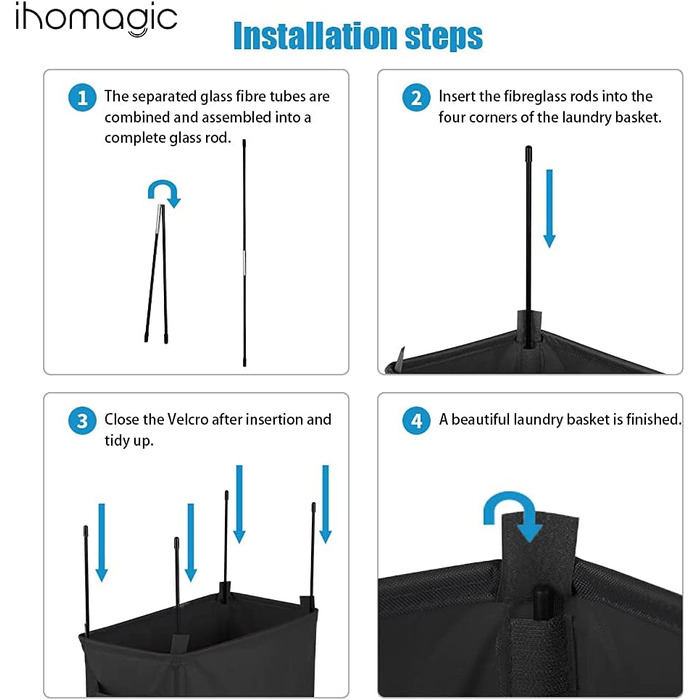 IHOMAGIC Кошик для білизни 62 л з колесами, знімний мішок, складаний, з ручками, чорний – для брудної білизни, зберігання речей