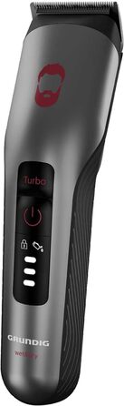 Машинка для стрижки волосся та бороди GRUNDIG ProClub MC 8030 з сенсором BeardCare, титановими лезами, 2 насадками, довгий час роботи, для вологого та сухого використання, темно-матовий хром/червоний