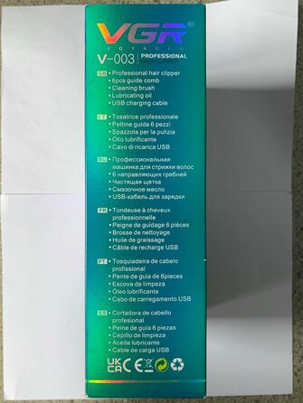Професійна машинка для стрижки волосся VGR 003 Fresh Fade, акумуляторна/мережева, з LED-дисплеєм, чорна