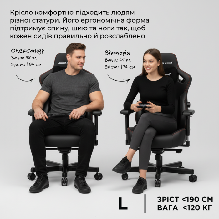 Крісло ігрове Anda Seat Kaiser 3 Black Fabric Size L