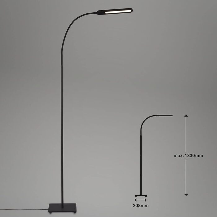 BRILONER LED торшер з димером, сенсорний, регульований світло, для вітальні, читання, чорний, 20,8x20,8x183 см