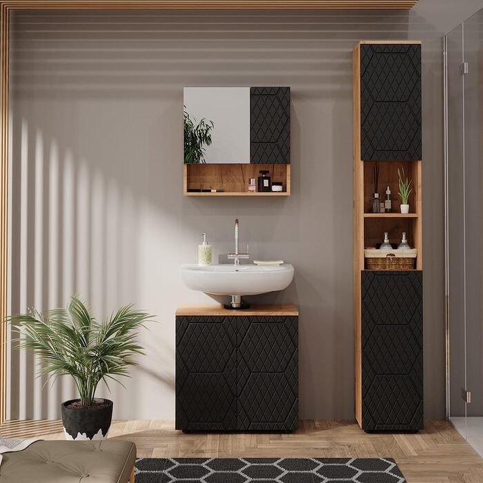 Шафа для ванної Vicco Irma, золота дубова/антрацит, 30x192 см, антрацит смугастий