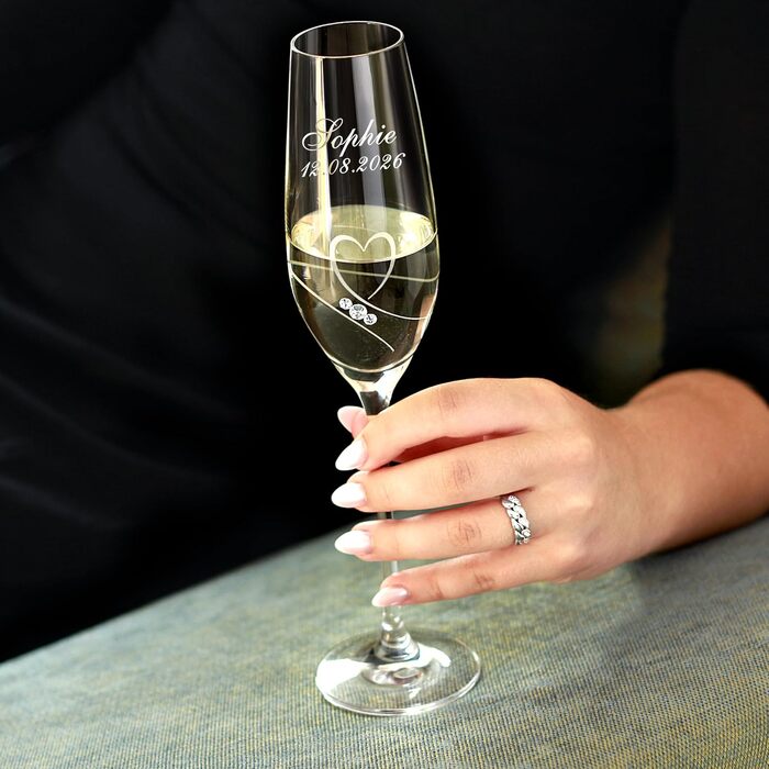 Келихи для ігристого вина Essence of Love з гравіюванням імені та дати, набір 2 шт по 210 мл