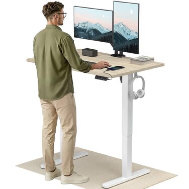 Регульований стіл HUANUO 160x80 см з USB-C/A зарядкою, висота 72-118 см, 4 режими пам'яті, кабель-менеджмент, колір світло-вінтажний дерево