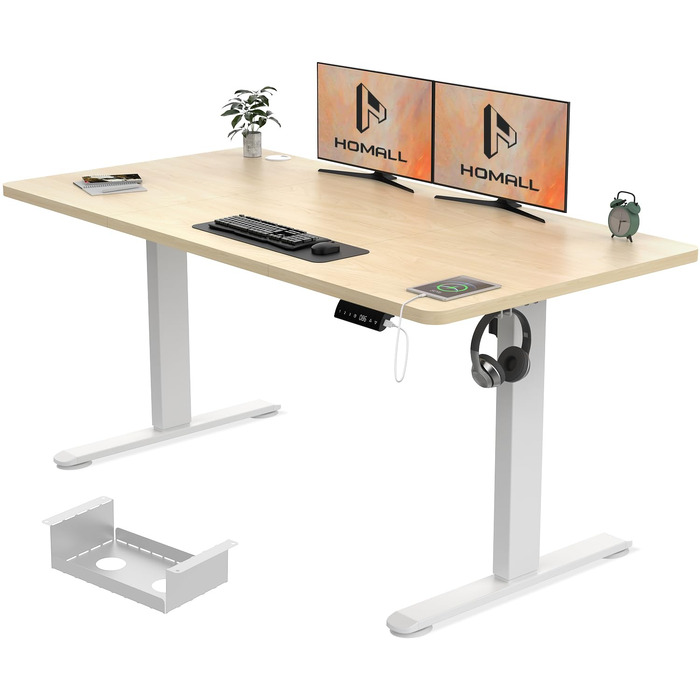 Електричний підйомний стіл Homall (140x70 см) з USB-портом, регулюванням висоти, пам'яттю на 3 режими та таймером нагадування, бежевий