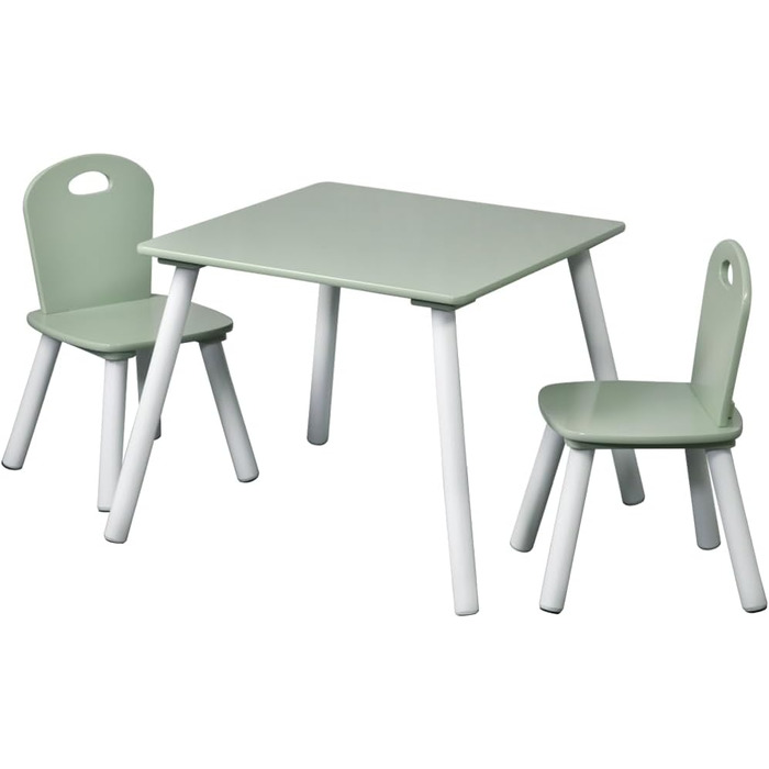 Дитячий стіл з 2 стільцями Kesper, МДФ, 55x55x45 см, білий/зелений