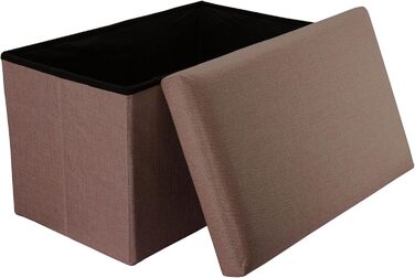 Складана пуф-сидіння INTIRILIFE 78x38x38 см, бурштиново-коричнева, з кришкою та відділенням для зберігання, лляна тканина, пуф-скриня, підставка для ніг