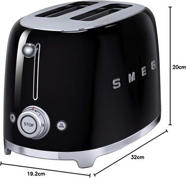 Тостер Smeg TSF01BLUK, 2 відділення, нержавіюча сталь, 950 Вт, чорний