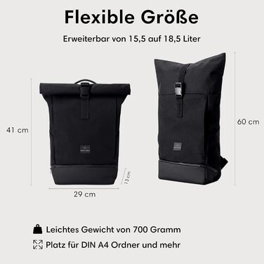 Рюкзак Johnny Urban Allen Medium чорний, водовідштовхувальний, 15л, rolltop, з відділенням для ноутбука, для університету, велосипеду, бізнесу, унісекс, екологічний